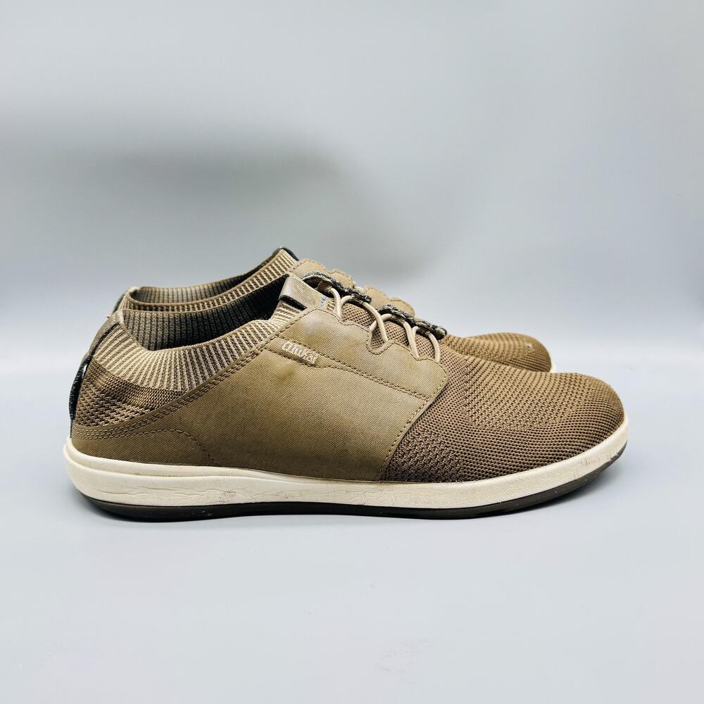 OluKai Shoes Mens 11.5 Brown Knit Leather Makia Ulana Kai Comfort Casual Sneaker